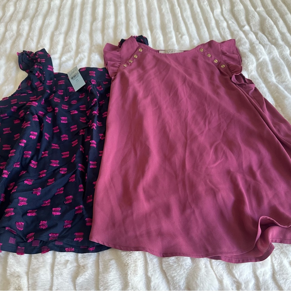LOFT Pink Ruffle Sleeve Top & Navy Pink Print Tank Duo